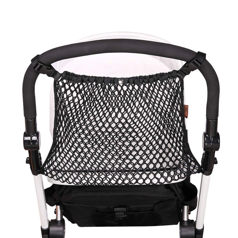 Aphbrada Universal Baby Stroller Organizer Polyester Net Mesh Storage Bag with Extra Large Storage Space, Non-Slip and Adjustable Stroller Accessories for Carrying Diaper Toys and Snacks (Black) - Image 1